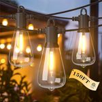 Kawaya 150FT Outdoor Lights String LED Patio Lights Waterproof Vintage String Lights for Outside Commercial Grade with 72+3 Shatterproof ST38 Edison Bulbs for Porch Bistro Backyard Cafe (75FTx2)