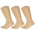 Invalidism 3 Pairs Compression Socks for Women & Men Medical Circulation 20-30 mmhg Flight Socks Knee High Compression Stockings for Athletic Nurse Running Travel (Beige L/XL)