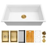 YAQUN White Undermount Kitchen Sink 30 Inch - Drop in Granite Quartz Composite Workstation Sink - Deep Single Bowl,Dual Mount,with Accessories (White, 30" x 18")