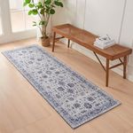 Great Bay Home Washable Runner Rugs | 2.4x7 Printed Runner Indoor Rug for Kitchen, Bedroom, Entryway, Hallway, or Bathroom | Thin Vintage Patterned Accent Throw Rug (Blue, 2’4” x 7)