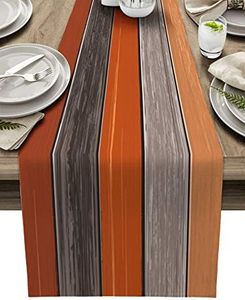 Farmhouse Cotton Linen Table Runner Dresser Scarf Extra Long 108 inches- Retro Rustic Barn Wood Texture Ombre Burnt Orange Gray Non-Slip Rectangle Settings Decor for Kitchen Home Dining Holiday