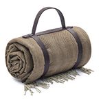 KingCamp Faux Wool Picnic Beach Blanket,Throw Blanket, Waterproof Backing with PU Handle, Large Size for Outdoor Camping Hiking (Beige/Coffee)