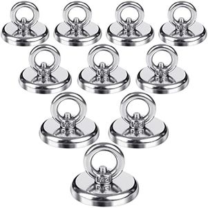 FINDMAG 10 Pack Magnetic Hooks, 100 LBS(45KG) N52 Magnetic Hooks Heavy Duty with Countersunk Hole Eyebolt, Magnet with Hooks Perfect for Home, Kitchen, Workplace, Office and Garage