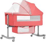 HUHJYUGE Bedside Cribs, Baby Bassinet Portable, Foldable Travel Playard, with Comfortable Mattress, Height Angle Adjustable, Removable Mosquito Net and Storage Basket (D)