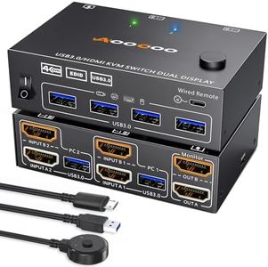 4K HDMI Dual Monitor KVM Switch 2 Monitors 2 Computers 2 Port 2 in 2 Out USB 3.0 Dual HDMI 4K@60Hz/2K@120Hz Keyboard Mouse Switcher with EDID Emulator for 2 PCs Share 2 Screens & 4 USB 3.0 Devices