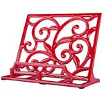 Vintage Cookbook Stand Cast Iron, Decorative Metal Cookbook Recipe Holder for Cookbooks or iPad Stands For Kitchen, Red