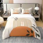 Homewish Sun Moon 100% Cotton Duvet Cover King Boho Leaves Bedding Set for Kids Girls Women Adults Abstract Exotic Modern Art Line Comforter Cover Orange Sunrise Sunset Retro Vintage Quilt Cover