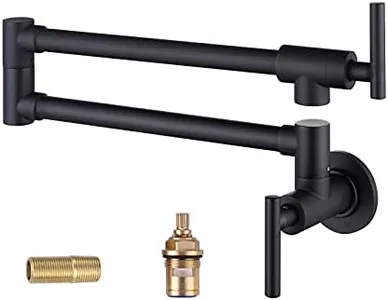 WOWOW Pot Filler Faucet Matte Black Commercial Wall Mount Stove Faucet, Brass Pot Filler Folding Faucet Over Stove, Kitchen Pot Faucet with Double Joint Swing Arms