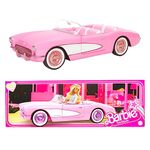 Barbie The Movie Car, Vintage-Inspired Pink Corvette Convertible with White Wall Tires and Trunk Storage, Collectible, HPK02