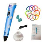 VCR Blue 3D Pen with USB Power | Pack of 3 x 3 Meters + Pack of 10 x 5 Meters in Length | Filament for 3D Pen - Adjustable Temperature for 1.75mm PLA - Perfect Pen for DIY Craft