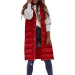 my orders Women's Long Hooded Gilets Sleeveless Zipper Padded Quilted Jacket Winter Warm Vest Coats Outdoor Windproof Parka Outwear Plus Size Waistcoats Jackets Coat gilet for women uk (Red-d,M)