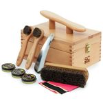 Stone and Clark Shoe Polish & Leather Care Valet Kit - Shoe Shine Kit with Horsehair Shoe Brush, Dauber Brushes, Shoe Horn, Buffing Cloths, Polishes & Wooden Box - Travel Essentials Shoe Polish Kit