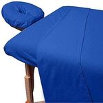 3 PC Massage Table Sheet Set- 100% Cotton, Includes Flat Sheet, Fitted Sheet and 1 Fitted Face Rest Cover, 400 TC, Massage Table Spa (36" x 76") Fit Upto 8" Deep Pocket-Royal Blue Solid