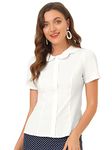 Allegra K Women's Work Office Shirt Peter Pan Collar Button Down Blouse White X-Small