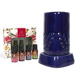 EKAM Blue Electric Oil Warmer with 4pc of Fragrance Oils (10 ML Each) | Ideal for Home, Office, Spa, Gifting & Aromatherapy