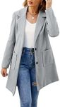 ECOWISH Women Coat Trench Jacket - Winter Long Sleeve Peacoat Fall Mid-Length Lapel Cardigan Overcoat with Pockets Light Gray L