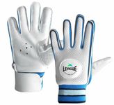 jaspo League Cricket Batting Gloves-for Beginner Players:Leather Palm|Nylon Stitch|Air Vents|Elastic Towel Wrap for Adult/Seniors Color (White Blue)-Recommended for Soft Ball only, Large