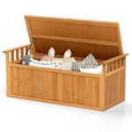 GiantexUK Garden Deck Box, Outdoor Storage Bench with Lid, Wooden Chest Container for Patio Cushions and Gardening Tools (With Armrests, 209L, 128x58x53cm)