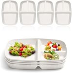 YUESHENGHAO Adult Divider Plate (10.6 inches) Unbreakable Wheat Weight Control Plate (3 compartments) Weight Loss Plate, Reusable Divider Lunch Plate BPA Free, Dishwasher and Microwave Safe (White)