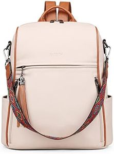 FADEON Leather Backpack Purse for Women Designer Travel Backpack Purses PU Fashion Ladies Shoulder Bag with Tassel, E Beige With Brown, Small (13-in Height), Leather Backpack Purse for Women Fashion