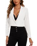 MINTLIMIT Women's Cropped Blazer Long Sleeve Notched Lapel Button Jackets Blazer Casual Work Office Cardigan Suit Jacket, White, Medium