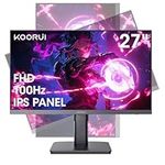 KOORUI 27 inch Gaming Monitor - FHD, IPS Screen, 100Hz Computer Monitor, Tilt Adjustment, HDMI and VGA Port, VESA Mountable, Frameless Office Monitor, Eye Care PC Monitor Gaming, Black, 27N6