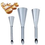 3 Pcs Silver Stainless Steel Cream Icing Piping Nozzle Tips Long Puff Nozzles Decorating Tools Multipurpose Pastry Piping for Cupcakes, Filling Donuts and Other Pastries