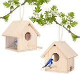 YUEPET 2Pcs Outdoor Bird Houses Transparent Wooden Bird House for Outside with Lanyard and Screws,Hanging Birdhouse Clearance for Finch Bluebird Cardinals Hummingbird