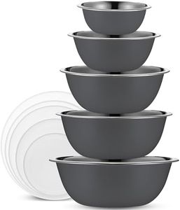 WHYSKO Stainless Steel Mixing Bowl Set, 10 Piece Stainless Steel Mixing Bowls with Lids Set for Food Prep Storage and Serving, Dishwasher Safe for Kitchen Baking Cooking, Grey