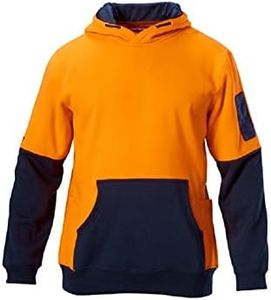 Hard Yakka Men's Foundations Hi-Visibility 2 Tone Brushed Fleece Hoodie, Orange/Navy, 5X-Large