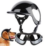 Pratvider 2 Dog Sunglasses and Pet Helmet Set with Dog Goggles, Pet Safety Cap with Adjustable Strap for Motorcycle Riding, Walking Head Gear for Small Medium Large Dogs