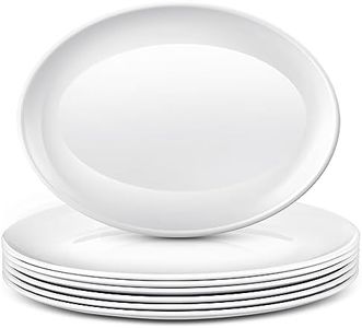 Tioncy 6 Pack Melamine Large Serving Platter Oval Serving Plates White Serving Dishes Tray for Entertaining Party Melamine Safe Platter for Restaurant Serving Fish Steak Food Decorative (16'')