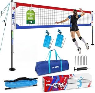VSSAL Professional Volleyball Net Set Heavy Duty for Outdoor Backyard Portable with Aluminum Scoring Poles, 32ft Regulation Nets System for Tournament, Adjustable Height and Length (Red and Blue)
