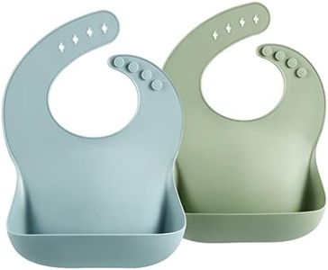 PandaEar Set of 2 Cute Soft Waterproof Silicone Bibs for Babies & Toddlers (10-72 Month) Waterproof, Soft, Unisex, Non Messy (Blue/Green)