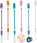 6 Pack Pacifier Clips with Adjustable Spring, Flexible Pacifier Holder Clips for Baby Boys and Girls, Retractable Chain BPA-Free, Lightweight Fits for Dummies & Soothers & Teething Toys, Great Baby Gifts