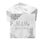 Silver 100 Pcs Wedding Napkins for Reception Mr and Mrs Wedding Cocktail Napkins, Disposable Napkins for Wedding, Engagement, Bridal Shower Party Decorations