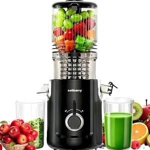 celiberry Cold Press Juicer Machines, 5.3” Large Feed Chute Slow Masticating Juicer for Whole Fruits & Vegetables, 300W Quiet Juice Extractor, Easy to Clean, Anti-Clog, No Drip, 99% High Juice Yield