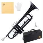 Glory Bb Standard Trumpet with Hard Case, Mouthpiece Cloth and Gloves,Black