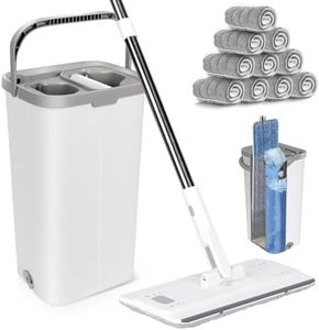 MASTERTOP Floor Mop and Bucket, Squeeze Mop and Buckets Sets with 140cm Stainless Steel Handle, Flat Mop Bucket for Laminate Tile Hardwood Floors Wall Cleaning, Send 10pcs Wet & Dry Mop Pads - Grey