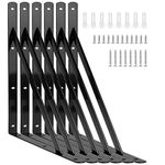 FWEEK Heavy Duty Triangle Shelf Brackets, 6Pcs 400mm Metal, Black - Wall Mount, Industrial-strength for Storage