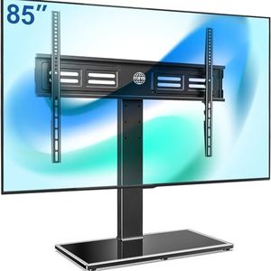 FITUEYES Support TV sur Pied pour Ecran de 50 à 85 Pouces Pivotant 80° - Pied TV Universel 12 Réglages en Hauteur Max Capacité 50 kg avec Base en Verre Trempé Grande - Max VESA 800x600 mm