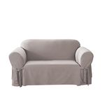 SureFit Cotton Duck Canvas Loveseat Slipcovers, Loveseat Cover Cotton Solid One Piece Design and Straight Skirt, Removable and Machine Washable Loveseat Cover, Gray