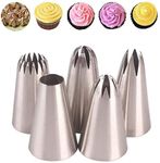 iDopick 5Pcs Large Piping Tips Stainless Steel, Piping Tips Piping Nozzles Cake Piping Icing Nozzles Cake Decorating Tips Set for for Pastry Fondant (5 pcs, 1M# 2A# 2D# 2F# 6B)