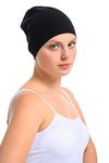 Bamboo and Cotton Cap for Chemo, Hair Loss, Sleep Cap Black