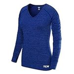 TCA Women’s Elle Long Sleeve V-Neck Running Training Workout Top with Thumbholes - Cyber Blue, L