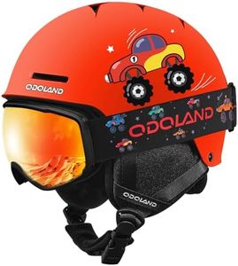 Odoland Casuqe de Ski avec Lunettes 2 en 1 pour Enfant, Graçons et Filles, Anti-Choc, Ventilation, Casque de Snowboard et Masque de Ski pour Enfant et Adolescent de 6-14 Ans