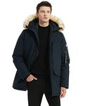 PUREMSX Men's Winter Down Alternative Jacket Autumn Insulated Expedition Mountain Thicken Lined Fur Hooded Long Anorak Parka Padded Coat,Navy,Small