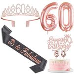 60th Birthday Decorations Women Black and Rose Gold with Glittery Black 60th Birthday Sash and 60 Tiara Rose Gold, Rose Gold 60th Birthday Candles, Cake Topper and Number 60th Birthday Balloons