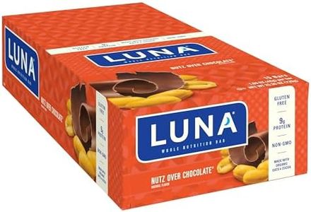 LUNA Bar - Nutz Over Chocolate Flavor - Gluten-Free - Non-GMO - 7-9g Protein - Made with Organic Oats - Low Glycemic - Whole Nutrition Snack Bars - 1.69 oz. (15 Count)