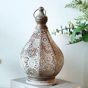 JHY DESIGN Moroccan Style Vintage Lantern Metal Table Lamp Battery Powered 11.5" Tall Cordless Lamp Desk Lamp with Edison Bulb for Living Room Bedroom Weddings Parties Garden Lounge Outdoor Indoor